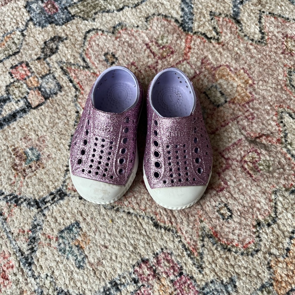 Native Sparkly purple slip on shoes